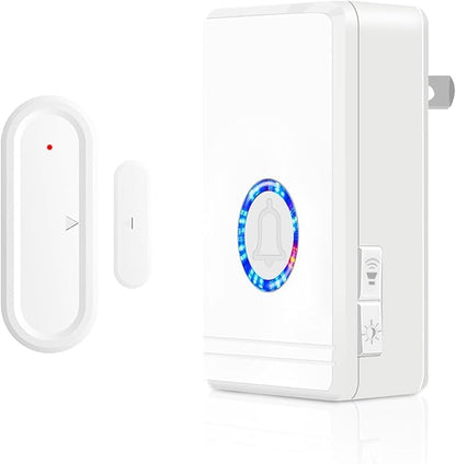 Greencycle Door Chime, Wireless Door Open Contact Sensor Alarm,Plug-in Doorbell, 1300 FT Range, 48 Chimes, 5 Volume Levels, Alert for Business/Store/Home/Office When Entering, LED Night Light