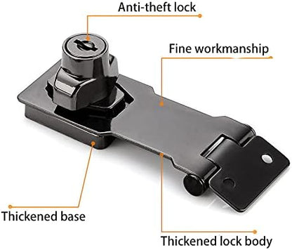2 Packs Keyed Hasp Locks Twist Knob Keyed Locking Hasp for Small Doors, Cabinets and More,Stainless Steel Steel, Hasp Lock Catch Latch Safety Lock Door Lock with Keys (3inch, Bliack)
