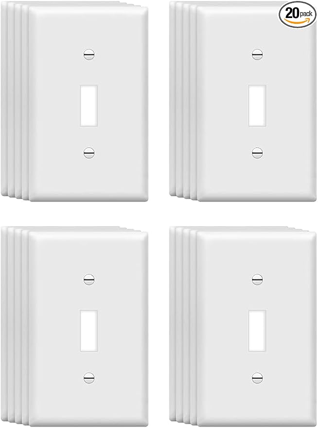 Mid-Size Toggle Light Switch Wall Plates 1-Gang 4.89" x 3.12" Switch Electrical Cover Plate Unbreakable Thermoplastic Faceplate, White (20 Pack)