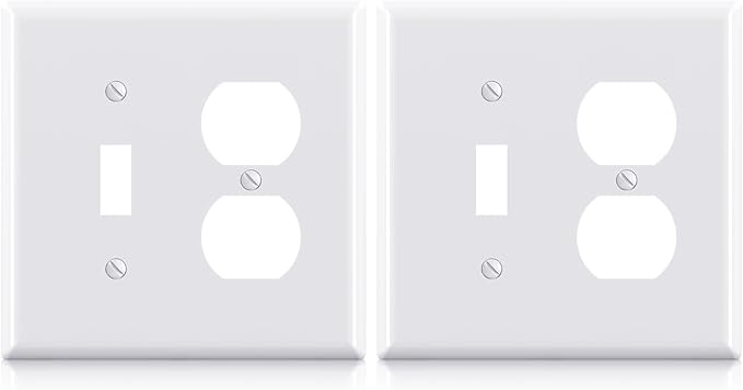 Combination Wall Plate ELEGRP 1-Toggle Light Switch 1-Duplex Receptacle Outlet Combination Wall Plate Cover, Mid-Size 4.88" x 4.94" Unbreakable Thermoplastic Faceplate Cover, UL Listed (2 Pack, white)