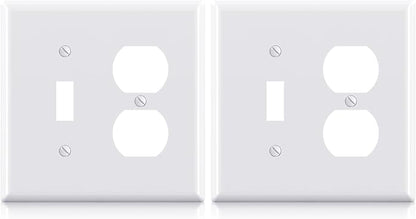 Combination Wall Plate ELEGRP 1-Toggle Light Switch 1-Duplex Receptacle Outlet Combination Wall Plate Cover, Mid-Size 4.88" x 4.94" Unbreakable Thermoplastic Faceplate Cover, UL Listed (2 Pack, white)