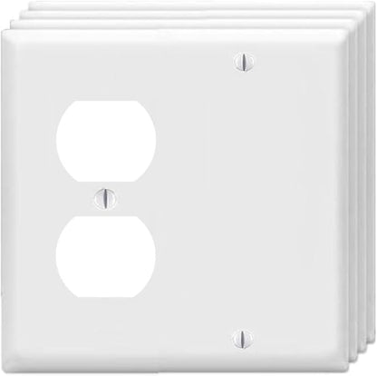 Duplex Receptacle Outlet/Blank Device Wall Plates 2-Gang Switch Electrical Cover Plate Unbreakable Thermoplastic Faceplate for Light Receptacle Outlet Switch, White (4 Pack)