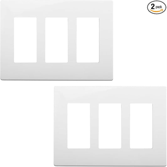 3-Gang Decora Screwless Wall Plate 80311-SW Child Safe Outlet Cover 80311-SW,Screw Smooth Face Switch Plates, Screwless Wall Plate 3Gang Receptacle Outlet Cover 2 pack