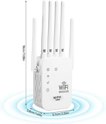 1200M WiFi Extender 6-Antenna Strong Signal, Directional WiFi Antenna Signal Booster and Amplifier, Wireless Repeater Extender with Ethernet Port for PC, Outdoor Coverage, Enhanced Network Range(1pc)
