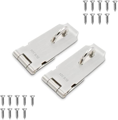 Door Hasp Padlock Latch, 4 Inch Stainless Steel Safety Clasp Hasp Lock Latch, Extra Thick Door Gate Lock Hasp with Screws, Brushed Finish 2 Pack