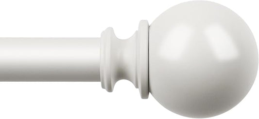 KAMANINA White Curtain Rods for Windows 48 to 84 Inch, 7/8 Inch Adjustable Curtain Rods 32 to 86 Inches (2.6-7.1ft), Single Drapery Rod Adjustable with Round Finials