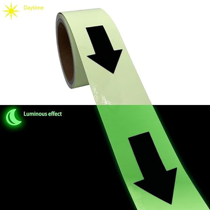Arrow Glow in The Dark Tape - 15 Ft x 2 in - Rechargeable Glow Tape in The Dark - Safety Warning Tape, Night Decorations, and Home Marking (BlackDarrow)