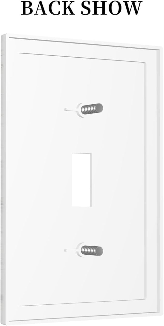 Decorative Light Switch Cover Marble Granite White And Grey 1 Gang Single Toggle Decorator Outlet Wall Plate Device Electrical Faceplate Switchplates for Home Bedroom Decor