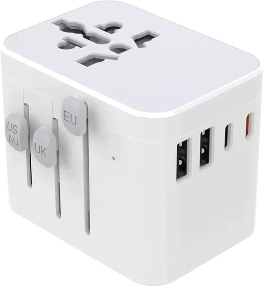 European Travel Plug Adapter, Universal Travel Adapter with PD Fast Charging, 5-Port (1 AC/2 USB-A/2 USB-C) International Power Adapter with Fuse Surge Protection for US EU UK AU - White