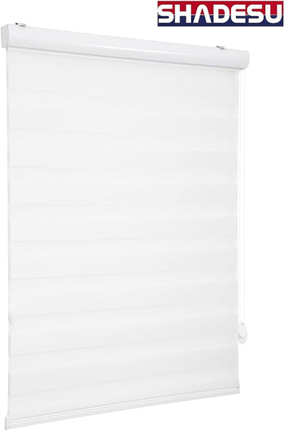Shadesu Custom Size Zebra Blinds for Windows, 21" W x 72 H, White, Dual Layer Free-Stop Zebra Shades, Light Control for Day and Night, Sheer Blinds for Indoor Windows, Bedroom, Kitchen