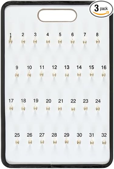 Masonite Key Holder Wall Mount with 32 Spring-Lock Hooks 13-1/2" × 20" – Wall Mounted Key Organizer Board with Metal Trim and Handle – Dealership, Office, Garage Key Rack Cabinet - Pack of 3