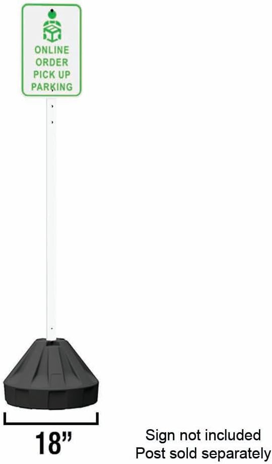 Plasticade Roll-A-Post Portable Sign Post with 60" Power Post Plastic Signpost, Designed for Schools, Sidewalks or Parking Lots, Durable and Resistant to Weathering, Black Base with White Post