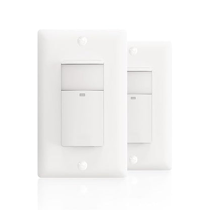 ECOELER Single Pole Occupancy Motion Sensor Light Switch, PIR Infrared Motion Activated Switch with Sensitivity & Delay Adjustable, Neutral Wire Required, for Kitchen, Garage, Stairwell, 2 Pack