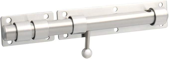 Alise 10 inch Barrel Bolt Latch, Slide Bolt Latch,Heavy Duty Solid SUS304 Stainless Steel Slide Lock for Wooden Fence,Barn Door,Interior or Outdoor Door Brushed Nickel MS9200-LS