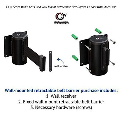 Crowd Control Warehouse - CCW Series WMB-120 Fixed Wall Mount Retractable Belt Barrier - 11 Foot, Red"Caution: DO NOT Enter" Belt with Black Steel Case
