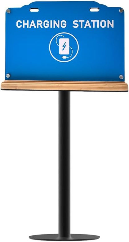 Steady Floor Stand Public Cell Phone Charging Station with 8 Ports High Speed Cables, Multi-Device Charging Shelf with Bamboo Tray, Application for Schools, Office, Business,Events