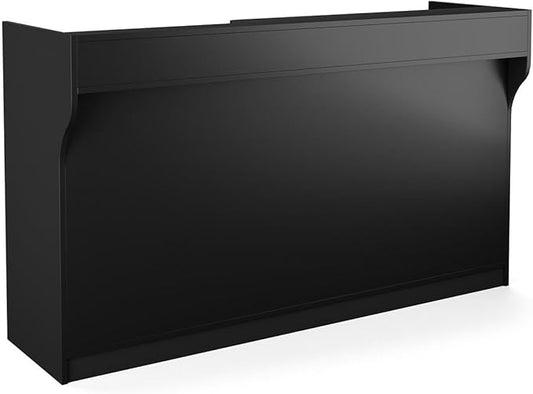 Free-Standing Black Melamine Register Stand, 72 w x 42 x 18-Inch, with Adjustable Shelves, Pull-Out Drawer, and Check Writing Area
