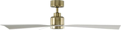 Clean Indoor and Outdoor 3-Blade Smart Ceiling Fan 54in Satin Brass Matte White with Remote Control