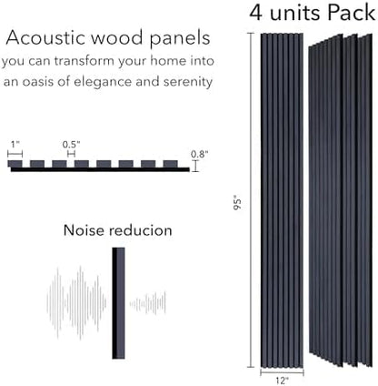 Wood Panels for Wall - Oak Acoustic Wall Panels - 4PK Wall Wood Panels - 94.49” x 12 - Soundproof Wall Panels for Decor - Acoustic Slat Wood Wall Panels for Interior Decoration of Walls (Oak) (Black)