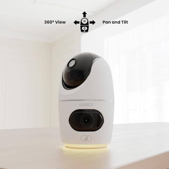 Lorex 2K Dual Lens Indoor Wi-Fi Security Camera | Auto-Tracking | 360° Pan-Tilt | Person & Pet Detection | IR Night Vision | 2-Way Talk | Cloud & 32GB Local Storage
