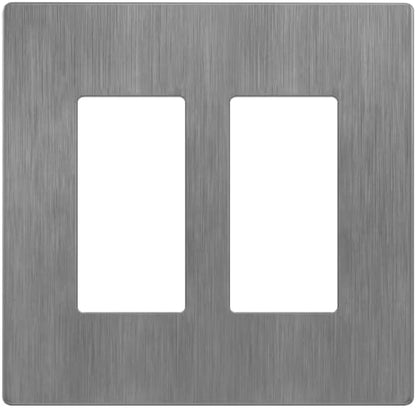 LIDER Brushed Finish Decorator Switch Cover, Screwless Wall Plate, Mid-Size 2-Gang 4.88" x 4.92", Unbreakable Polycarbonate Thermoplastic, UL Listed, LSWP-32M-BGY, Brushed Gray