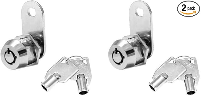 Kingsley 2 Pack Tubular Cam Lock with 7/8" Cylinder, Chrome Finish, Keyed Alike, RV, Cabinet, ATM, Vending Machine, Tool Box, File Cabinet, Arcade Lock