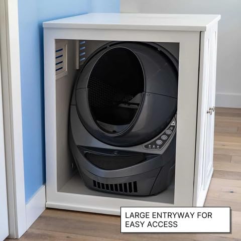 THE REFINED FELINE Refined Self-Cleaning Litter Box Cabinet, Wooden Cat Litter Box Enclosure for Automatic Litter Boxes, Mahogany, Cane Weave.