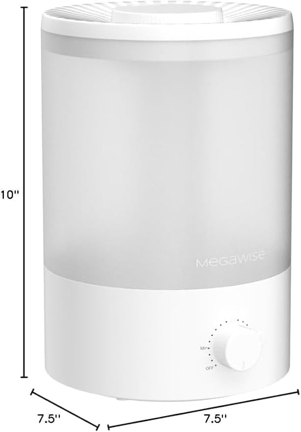 MegaWise Healthy Top-Refill Cool Mist Humidifiers for Bedroom, 24dB Ultrasonic Air Vaporizer with Water Filter for Baby [PP Material], Colorful Night Light,1 Gal Essential Oil Diffuser, Auto Shut Off