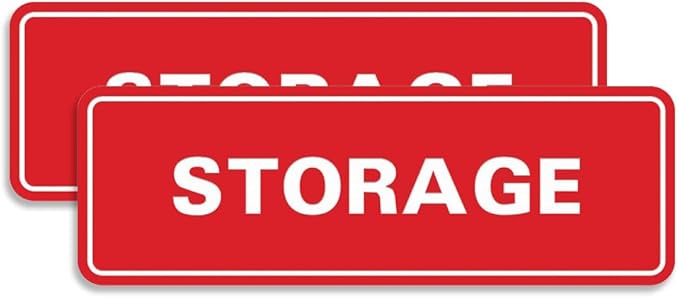 Standard STORAGE Door/Wall Sign -Red - Small (2 Pack)