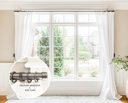 BlastHome® Non-Adjustable Luxury Extra Long Curtain Rod, 1 ¼” Rod Set, 15 foot Fixed Length (Four Rods Connect for a Seamless Look), Matte Graphite