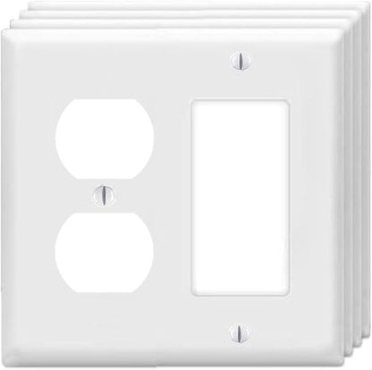 Duplex Outlet/Decorator Rocker Light Switch Wall Plates 2-Gang Switch Outlet Electrical Cover Plate Unbreakable Thermoplastic Faceplate for Light Receptacle Outlet Switch, White (4 Pack)