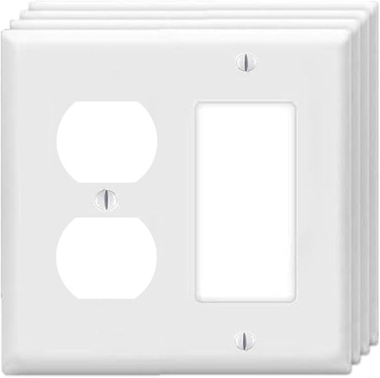 Duplex Outlet/Decorator Rocker Light Switch Wall Plates 2-Gang Switch Outlet Electrical Cover Plate Unbreakable Thermoplastic Faceplate for Light Receptacle Outlet Switch, White (4 Pack)