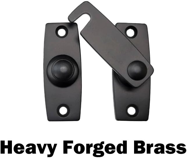 QCAA 2.5" x 2.65", Large, Heavy Forged Solid Brass Door Latch, 180 Degrees Flat Surface Mounting Door Latch Buckle for Doors & Windows, Matte Black, 2Pack, Made in Taiwan