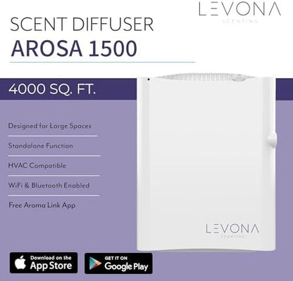 Levona Scent Waterless Diffuser - Essential Oil Aroma Smart Plug-in, Portable Machine for Whole House & Large Spaces, LCD, HVAC, With Cleaning Cloth, Covers 4000 sqft - Arosa 1500 (Scent Not Included)