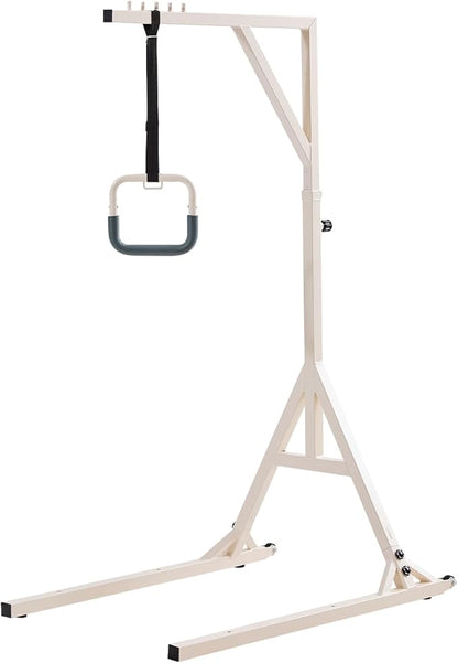 VEVOR Trapeze Bar for Bed Mobility, Height-Adjustable Bed Trapeze with 2 Casters, 350LBS Weight Capacity Heavy Duty Pull Up Trapeze Bar with Floor Stand for Elderly, Disabled, Bedridden Patients