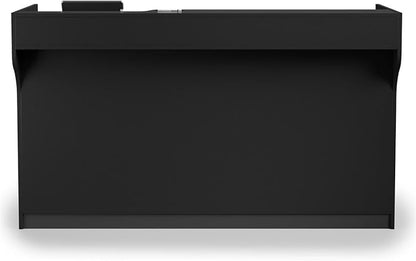 Free-Standing Black Melamine Register Stand, 72 w x 42 x 18-Inch, with Adjustable Shelves, Pull-Out Drawer, and Check Writing Area