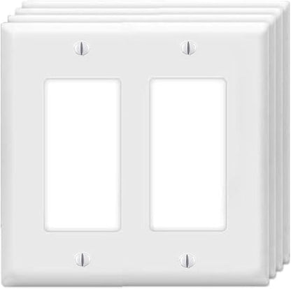 Decorator Wall Plates 2-Gang Switch Outlet Electrical Cover Plate Unbreakable Thermoplastic Faceplate for Light Receptacle Outlet Switch, White (4 Pack)