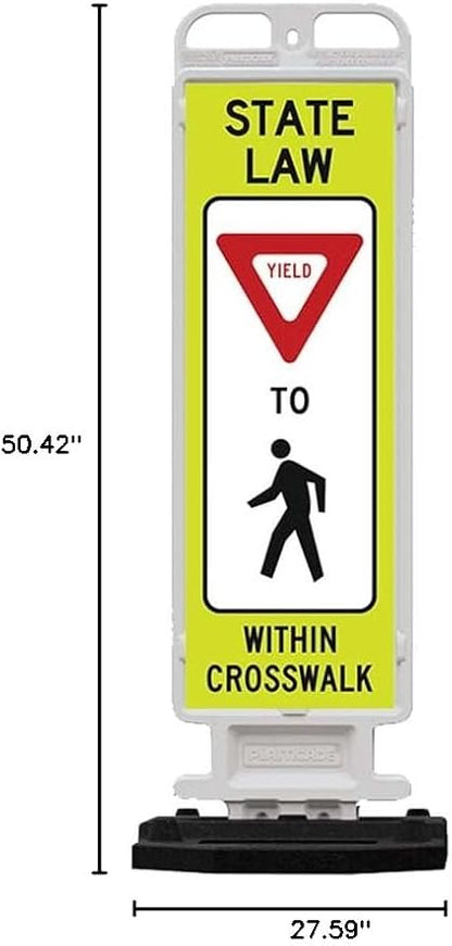Plasticade Crosscade Crosswalk Sign, 36" Vertical Panel with 12x36 State Law Yield To Pedestrians Sign, Impact-Resistant Rubber Base, Diamond Grade Reflective Background and HIP Sheeting