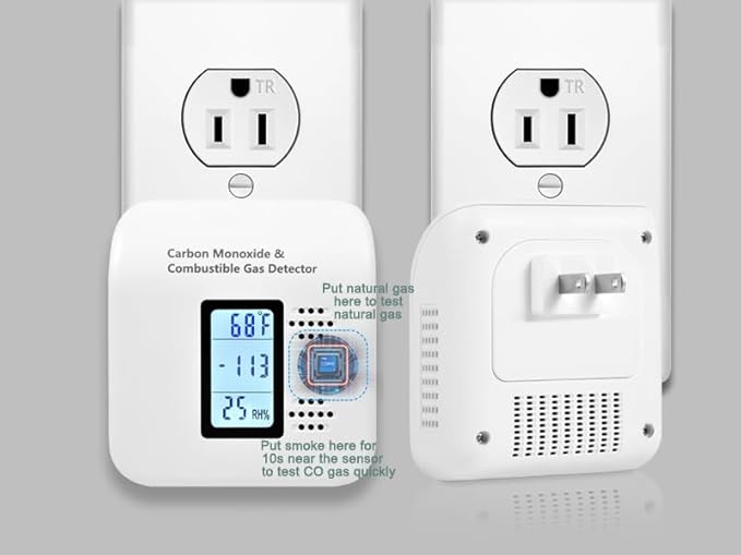 Carbon Monoxide Detectors Plug in, 4-in-1 CO & Natural Gas Detector with Fast Response Sensor, Ultra-Thin Foldable Plug, Temperature & Humidity Display for Home, Apartment & RV Safety