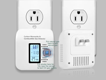 Carbon Monoxide Detectors Plug in, 4-in-1 CO & Natural Gas Detector with Fast Response Sensor, Ultra-Thin Foldable Plug, Temperature & Humidity Display for Home, Apartment & RV Safety