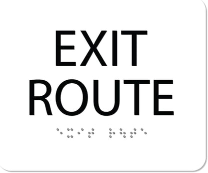 ALPHA DOG ADA SIGNS - Exit Route Sign with Braille for Your Business, 5x6 Inch, ADA Compliant, Indoor or Outdoor, Easy Installation, Made in the USA, White