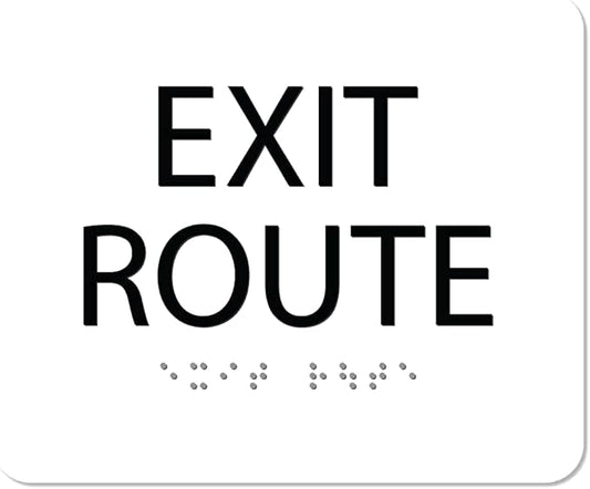 ALPHA DOG ADA SIGNS - Exit Route Sign with Braille for Your Business, 5x6 Inch, ADA Compliant, Indoor or Outdoor, Easy Installation, Made in the USA, White