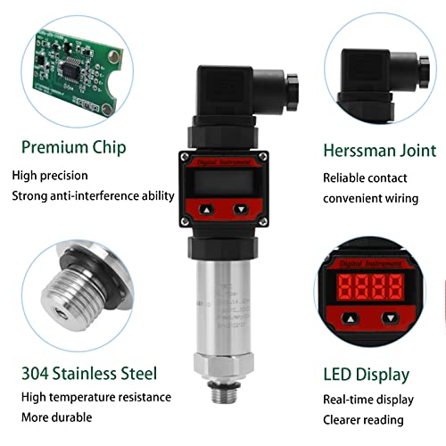 LEFOO Digital Pressure Transmitter 4-20mA Pressure Sensor Transducer with LCD Digital Display (Power Supply: 12-30VDC, Pressure Range: 0-435PSI)