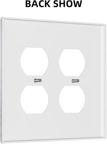 Outlet Covers Colored Art Marble Golden Line 2 Gang Double Duplex Decorative Light Switch Covers Electrical Wallplates Socket Faceplate For Bathroom Kitchen Decor