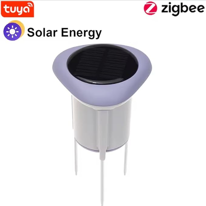 Solar Powered Wireless Zigbee Soil Moisture and Temperature Sensor for Plants, Garden, Lawn. Remotely View Status and Set Alarms via its smaryphone Mobile App (Requires Tuya hub)