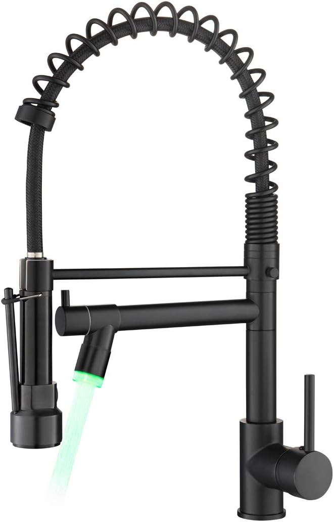 AIMADI Kitchen Faucet,Black Kitchen Faucet,Commercial Faucet with Sprayer Single Handle Single Hole Spring Kitchen Sink Faucet,Matte Black