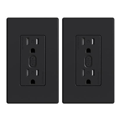 ELEGRP Smart in-Wall Outlet, 2.4GHz Wi-Fi Smart Receptacle Compatible with Alexa and Google Assistant, Tamper Resistant, 2 Individually Controlled Outlets, No Hub Required, UL Listed, Black, 2 Pack