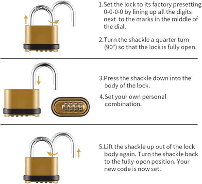 Heavy Duty Weatherproof Combination Lock, 4-Pack Outdoor Combo Lock,Resettable Combination Padlock for Gate,Shed,Storage Unit