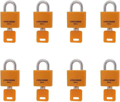 Set of 8 Small Locks，Covered Aluminum Keyed Alike Padlocks，30MM Weatherproof Lock with Same Key,Outdoor Padlock for Sheds, Storage Unit ，School Gym Locker, Toolbox