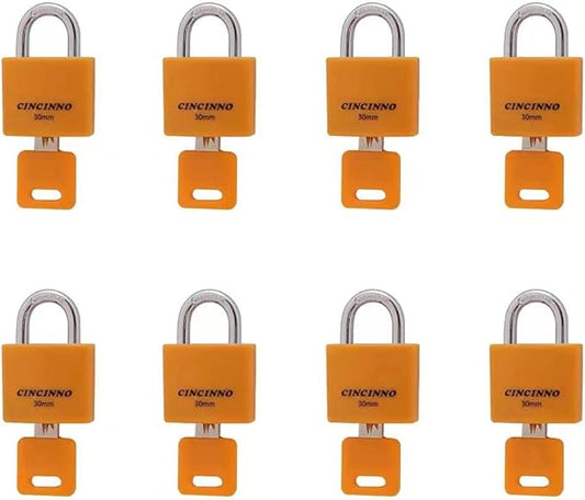 Set of 8 Small Locks，Covered Aluminum Keyed Alike Padlocks，30MM Weatherproof Lock with Same Key,Outdoor Padlock for Sheds, Storage Unit ，School Gym Locker, Toolbox